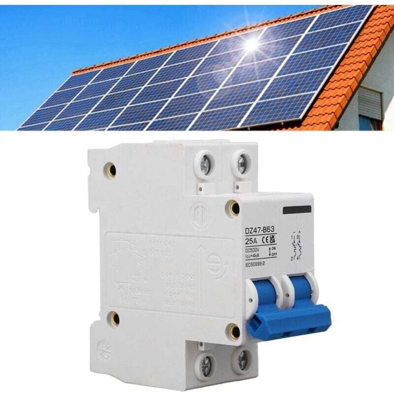 Miniatur-2-poliger DC-Leistungsschalter Typ B 25A zur DIN-Schienenmontage für 500V-Photovoltaik-Solaranlagen