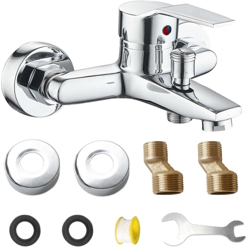 Mischbatterie Badewanne Kit, Badewannenarmatur, Heiß und Kalt Wasserhahn Badewanne mit Montagezubehör, Badewanne Einhebel Wandmontage Duscharmatur