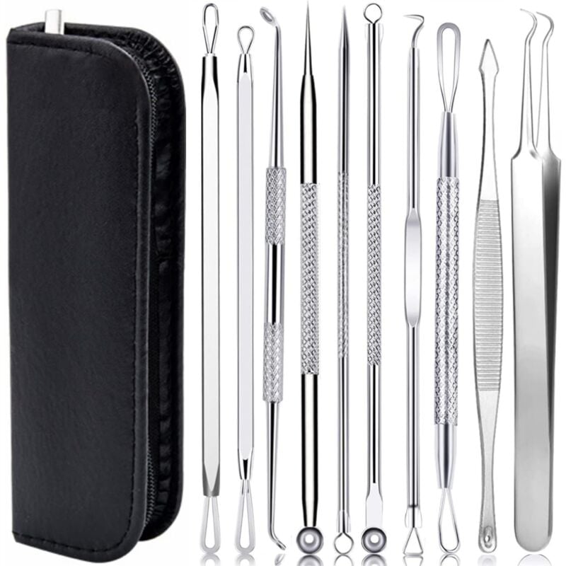 Bluedeer - Mitesserentferner Komedonenquetscher Set -10PCS Blackhead Remover mit Akne Pickel Pinzette Mitesser Entferner,Pickel Ausdrücken Werkzeug