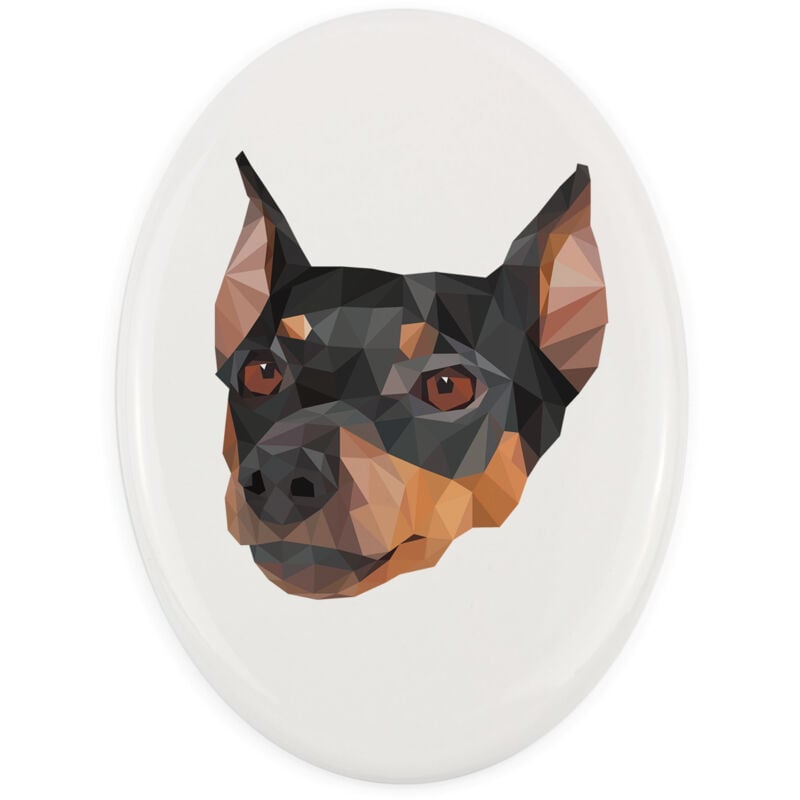 Mittelgroßer Pinscher, Deutscher Pinscher - ein Schild mit Foto und geometrischer Aufschrift von Art-Dog