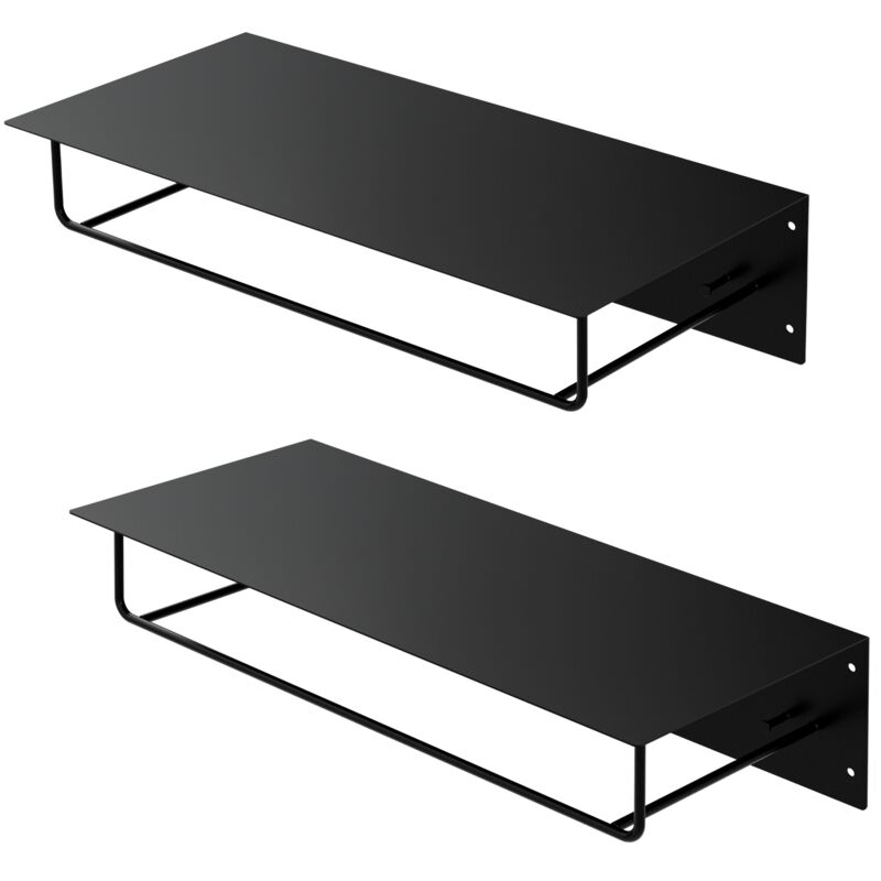 Ml-design - 2er Set Wandgarderobe mit Hakenleiste, Kleiderstange & Hutablage, 60x30x15 cm, Schwarz, Metall Flurgarderobe für Jacken & Mäntel,