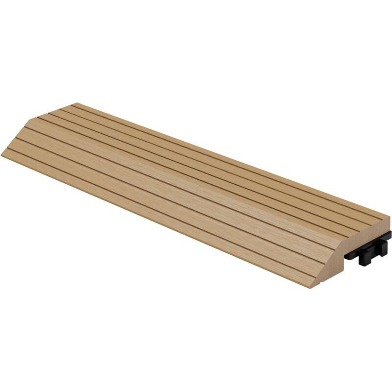 Wpc Abschlussleiste gerade Teak für Terrassenfliesen, 30x2x7,5 cm, Holzoptik, WPC-Fliesen Abdeckleiste geriffelt mit Klicksystem und Drainage,
