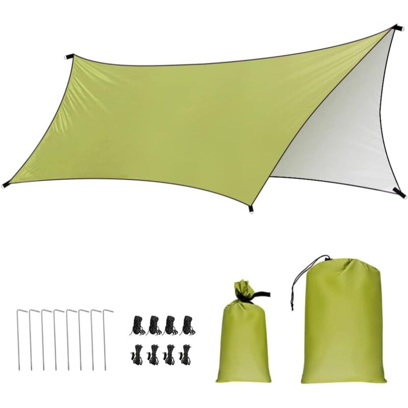 Camping Tarp Wasserdicht 3x3/4.45 M Zeltplane, mit Erdnägel und Seilen, Ultraleicht Multifunktionales UV Schutz Sonnensegel Zelt, ideal für Camping,