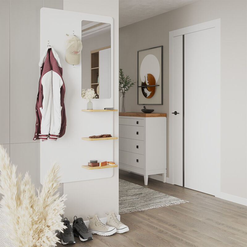 Vicco - Wandgarderobe Jochen, Weiß/Eiche, 70 x 150 cm mit Spiegel