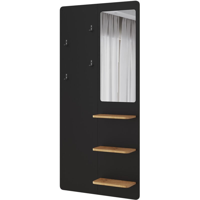 Vicco - Wandgarderobe Jochen, Schwarz/Eiche, 70 x 150 cm mit Spiegel