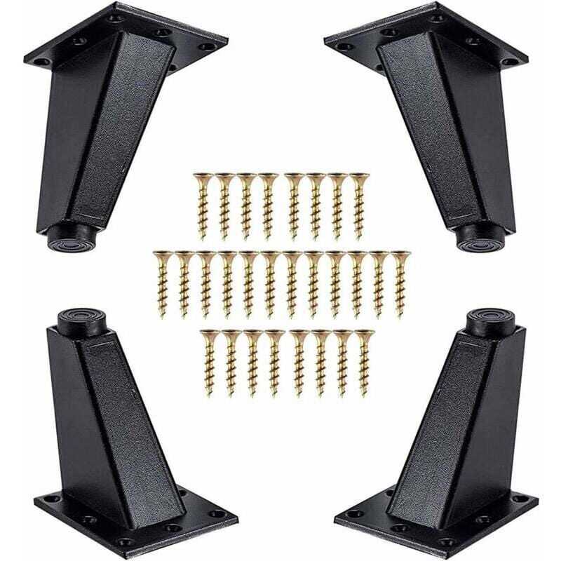 Möbelfüße, abgewinkelte Möbelfüße aus Aluminium, Ersatzfüße für Sofas, Kommoden und Tische, inklusive Befestigungsschrauben, Schwarz, 80 mm