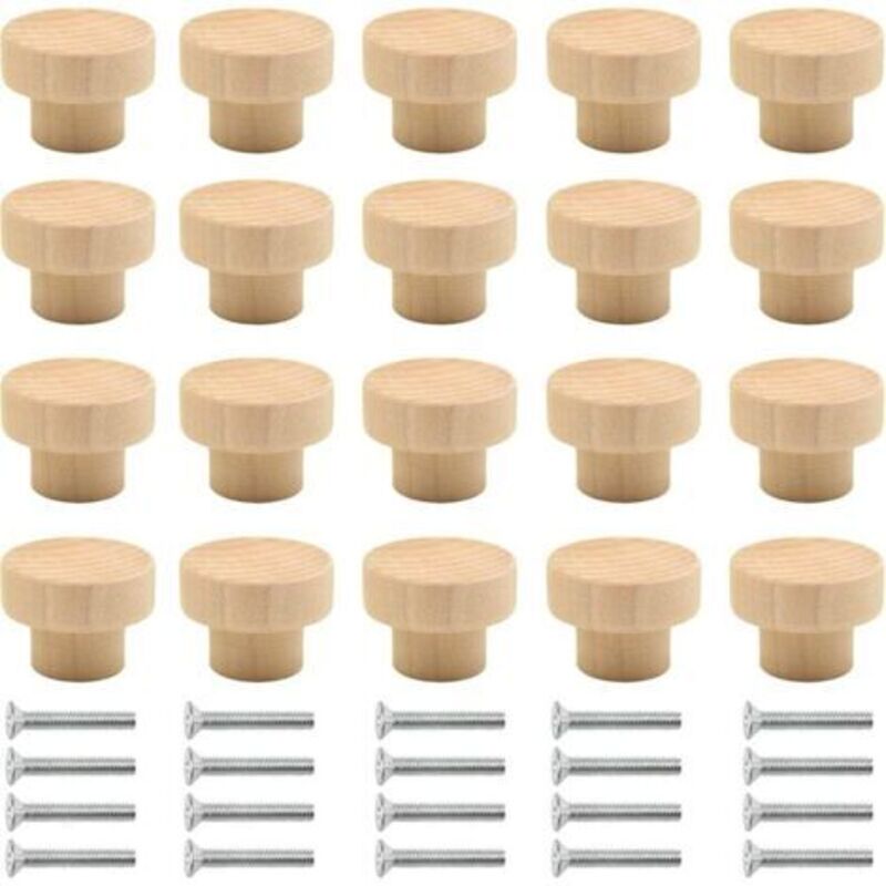 Möbelgriff aus Holz, 20 Stück, natürliche runde Holzknöpfe, Möbelknopf aus Holz, Türknopf aus Holz, Schubladenknopf, geeignet für Schränke,