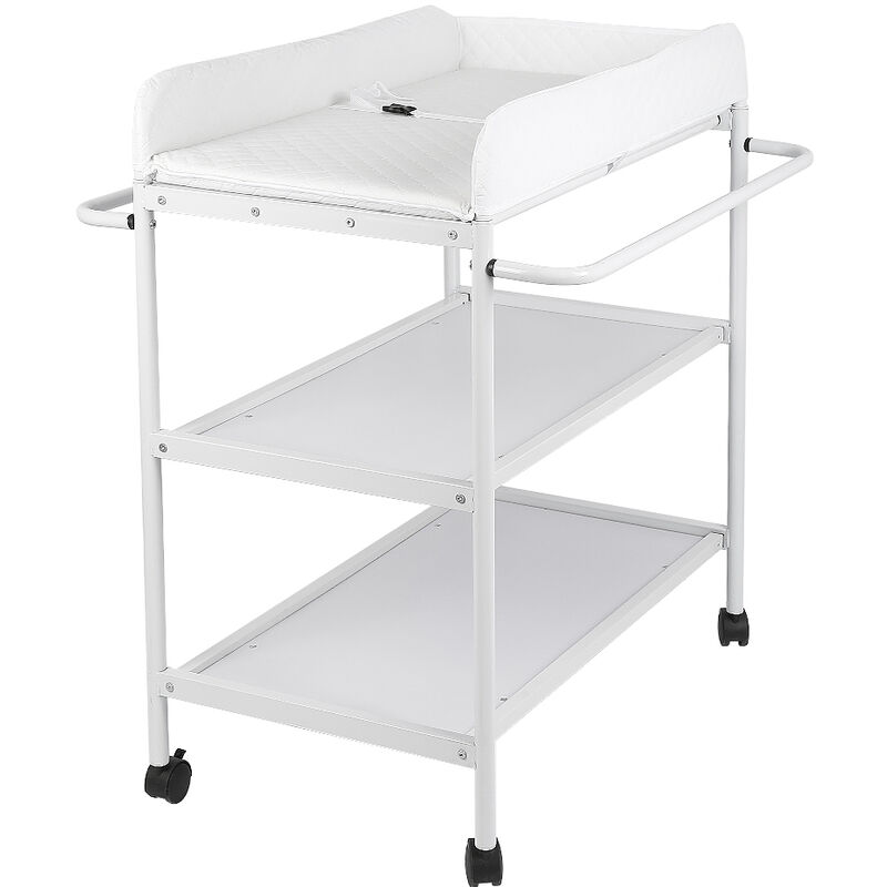 Haloyo - Mobiler Wickeltisch Wickelkommode Mit Badewanne Klappbar Wickelauflage Ablagefächer Rolle weiß
