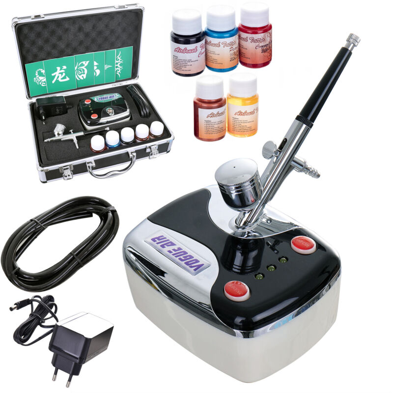 Modellbau Kompressor Airbrush Set Koffer Farben Schablonen Schlauch