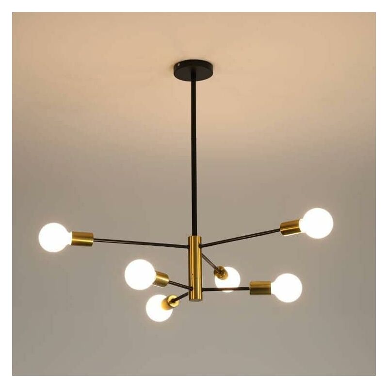 Comely - Moderne Deckenleuchte, 180° verstellbarer Winkel 6-Lichter E27 Industrie-Kronleuchter, Vintage-Deckenleuchte aus schwarzem Metall,