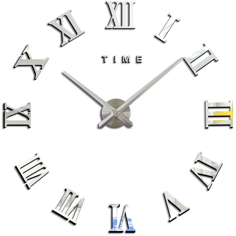 KZQ - Moderne große DIY-Wanduhr mit römischen Ziffern, große Uhr, 3D-Aufkleber, Wanduhr, Heimbüro-Dekoration, abnehmbar (Batterie nicht im