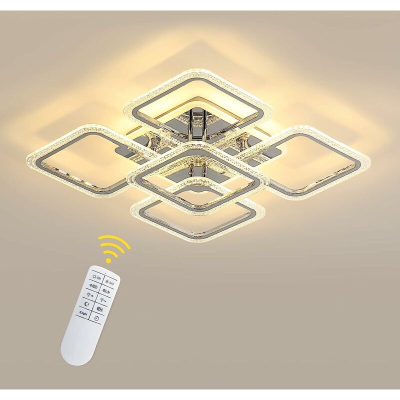 Comely - Moderne LED-Deckenleuchte, 2700K-6500K dimmbare Deckenleuchte mit Fernbedienung, 60CM quadratischer Kronleuchter aus Acryl für Schlafzimmer,