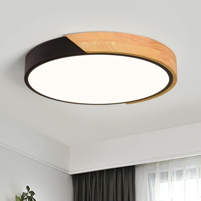 Moderne LED-Deckenleuchte in schwarzem Holz-Design, 30 cm Durchmesser, 24 W, runde Deckenleuchte für Wohnzimmer, Schlafzimmer, Küche, Flur, 4000 K