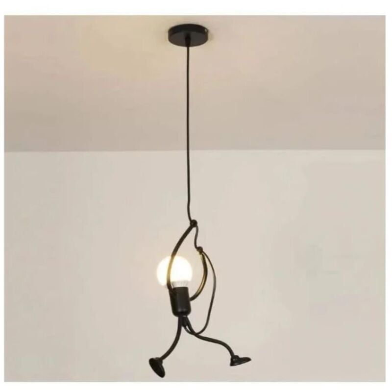 Moderner Kronleuchter, kreatives Cartoon-Iron-Man-Design, geeignet für Esszimmer, Schlafzimmer, Küche, Schlafzimmer, Wohnzimmer, Schwarz