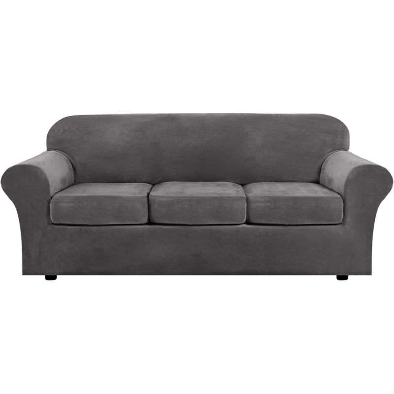 Moderner, plüschiger Sofabezug aus Samt, 4-teilig, hochelastisch, Couchbezug, Möbelsofabezug, passgenau, luxuriöser, dicker Samtsofabezug für