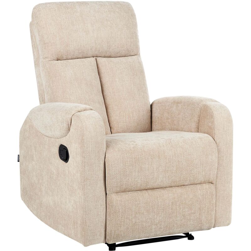 Fernsehsessel Beige Stoffbezug Manuell Verstellbar mit Armlehnen USB-Port Integrierte Fußstütze Modernes Design Wohnzimmer Polstersessel