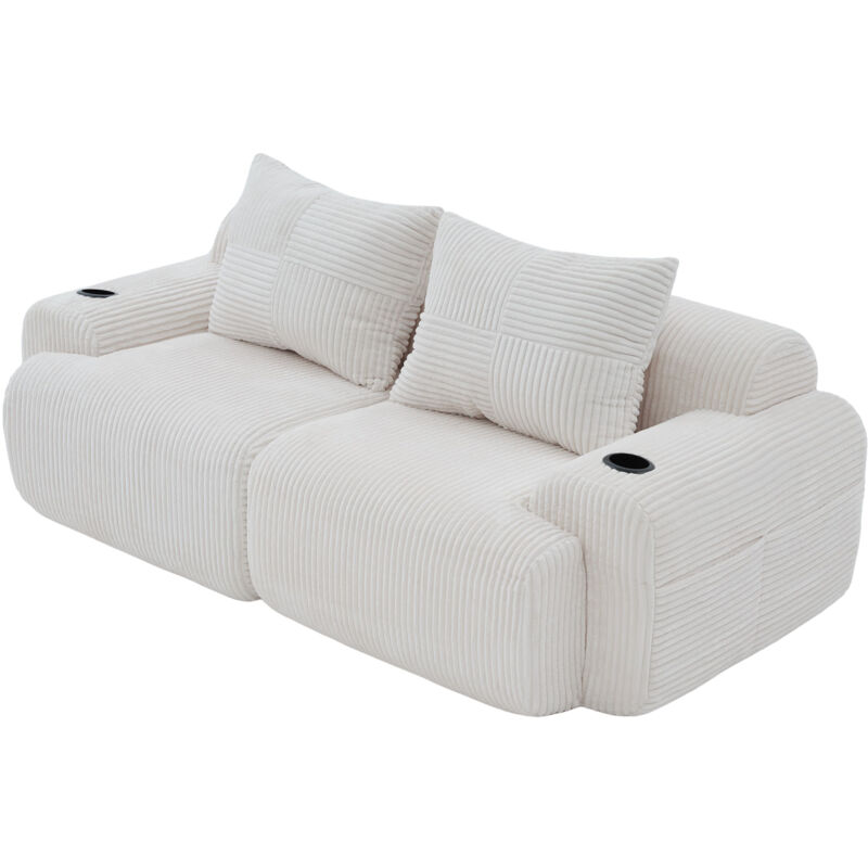 Modulares Cordsofa für 2 Personen, frei kombinierbar, vakuumverpackt inklusive Getränkehalter und seitlicher Aufbewahrungstasche. Ideal für