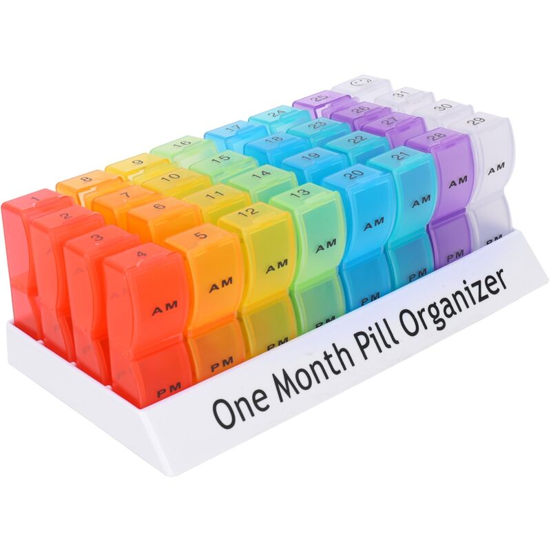 Monatliche und wöchentliche Pillendosen – täglich morgens/nachmittags, 31 Tage, 32 Fächer, Vitamine, Medikamente, Medikamentenerinnerung
