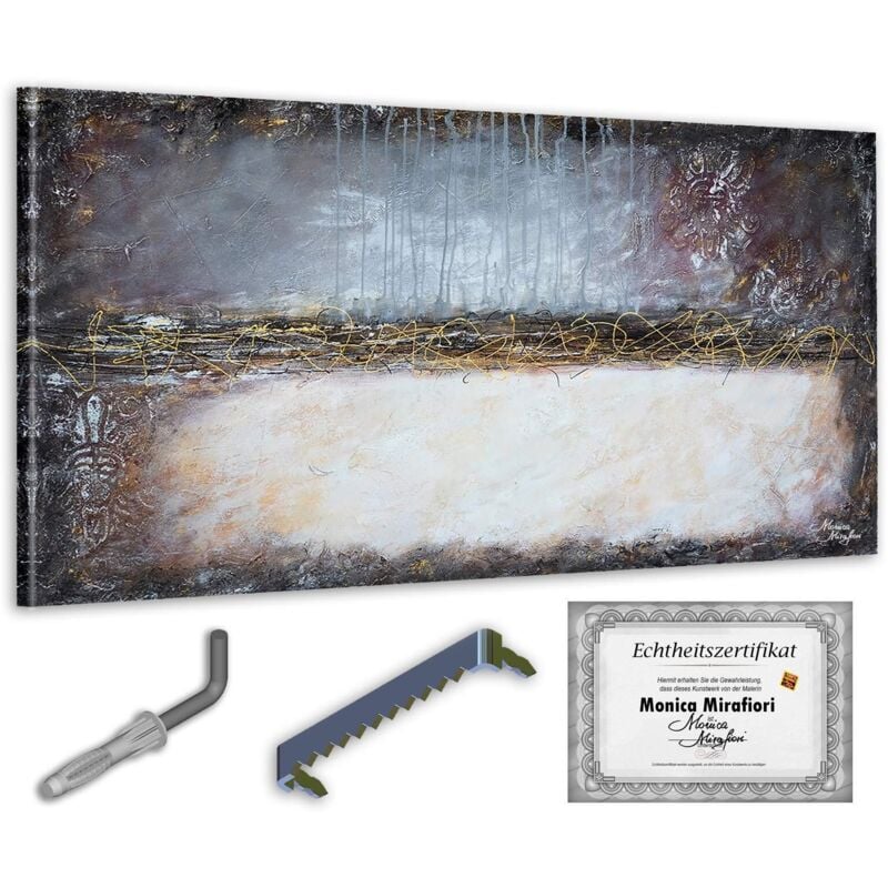 Monica Mirafiori I 100% HANDGEMALT I Gemälde Goldene Feder 140x70cm Gemälde Handgemalt Acrylgemälde Sehr großes Acrylbild I Moderne Kunst I