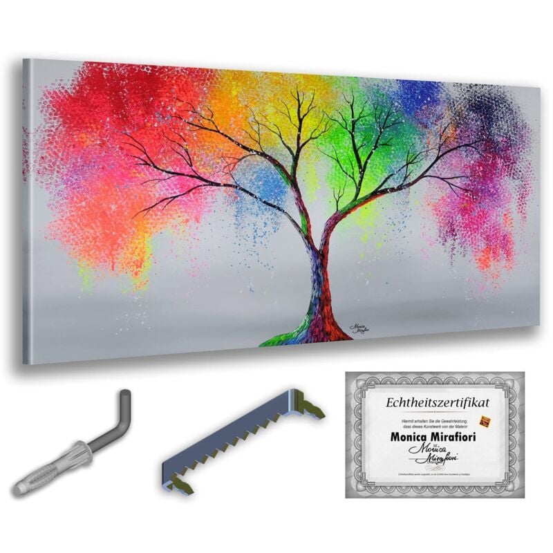 Monica Mirafiori I 100% HANDGEMALT I Gemälde MultiColor Tree 140x70cm Gemälde Handgemalt Acrylgemälde Sehr großes Acrylbild I Moderne Kunst I