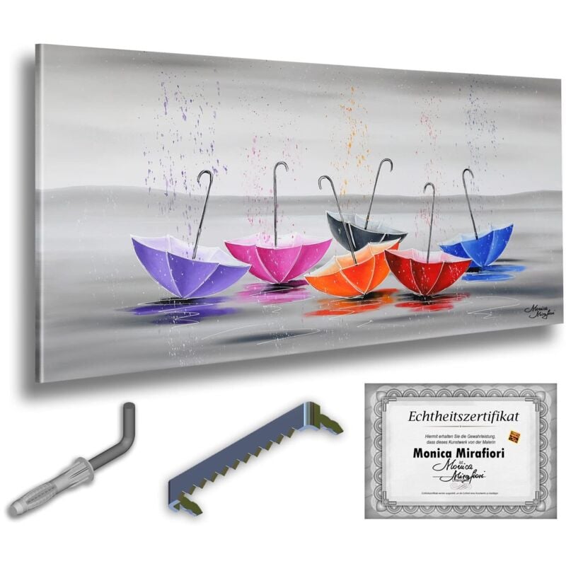 Monica Mirafiori I 100% HANDGEMALT I Gemälde Regenschirme 140x70cm Gemälde Handgemalt Acrylgemälde Sehr großes Acrylbild I Moderne Kunst I Kunstbilder