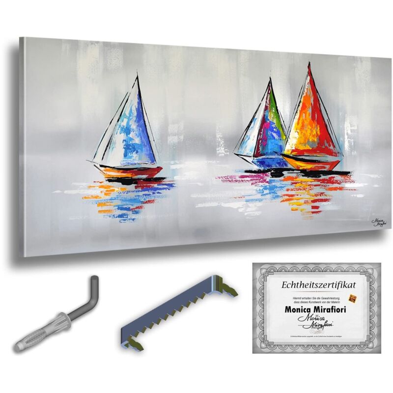 Monica Mirafiori I 100% HANDGEMALT I Gemälde Segelboote 140x70cm Gemälde Handgemalt Acrylgemälde Sehr großes Acrylbild I Moderne Kunst I Kunstbilder