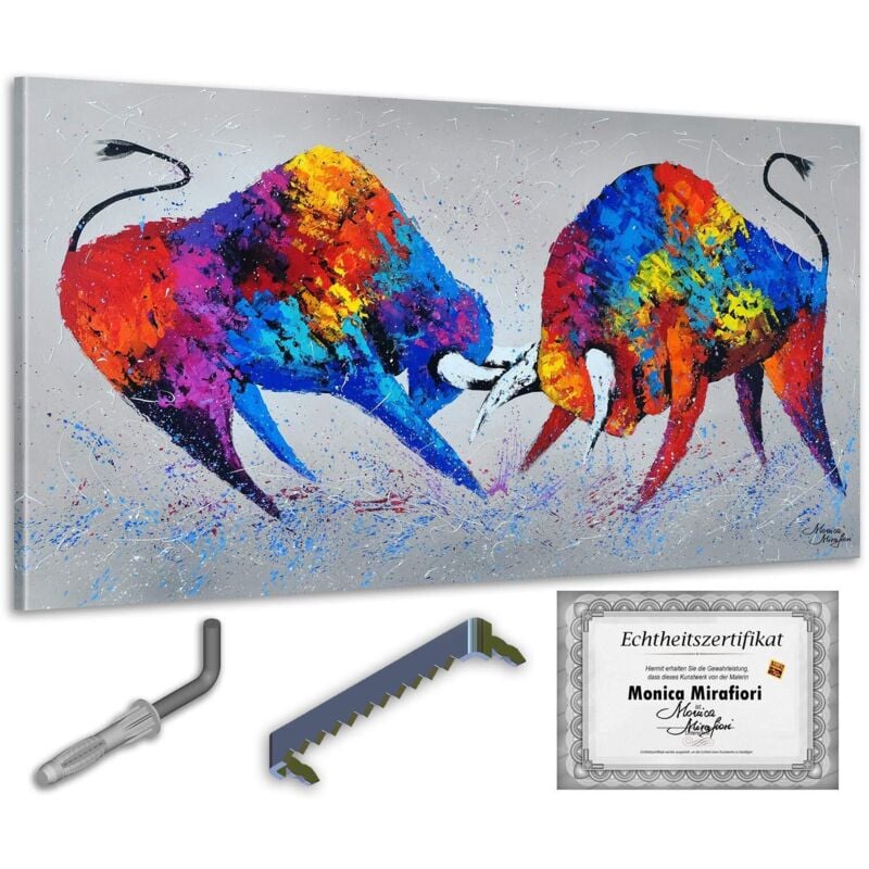 Monica Mirafiori I 100% HANDGEMALT I Gemälde Stiere 140x70cm Gemälde Handgemalt Acrylgemälde Sehr großes Acrylbild I Moderne Kunst I Kunstbilder