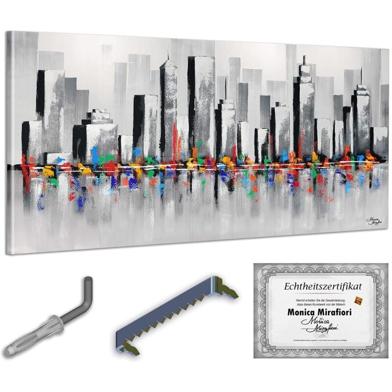 Monica Mirafiori I 100% HANDGEMALT I Gemälde Summer In The City 140x70cm Gemälde Handgemalt Acrylgemälde Sehr großes Acrylbild I Moderne Kunst I