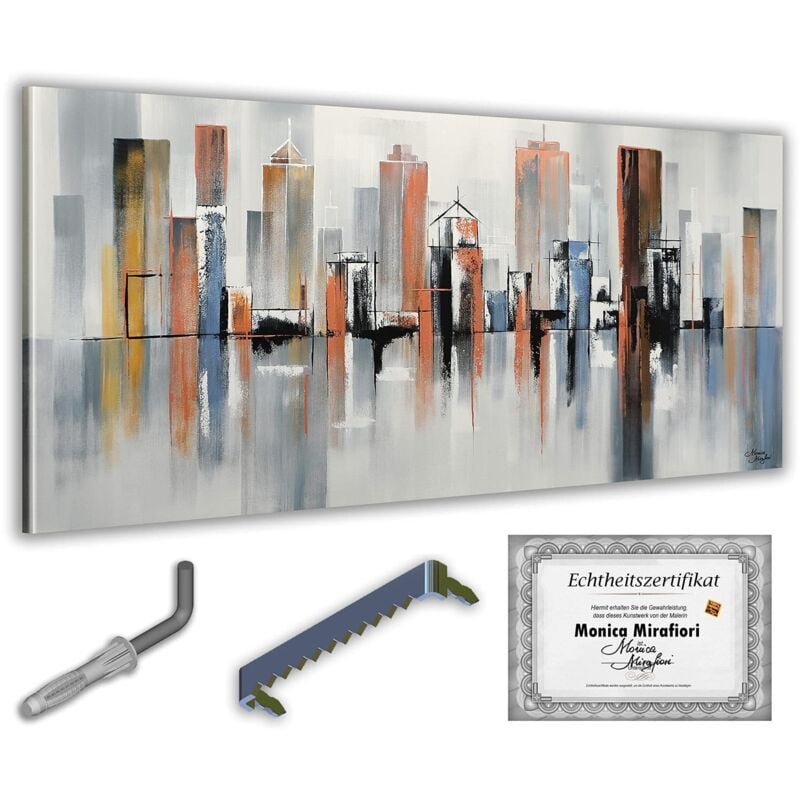 Monica Mirafiori I 100% HANDGEMALT I Gemälde Wolkenkratzer 140x70cm Gemälde Handgemalt Acrylgemälde Sehr großes Acrylbild I Moderne Kunst I