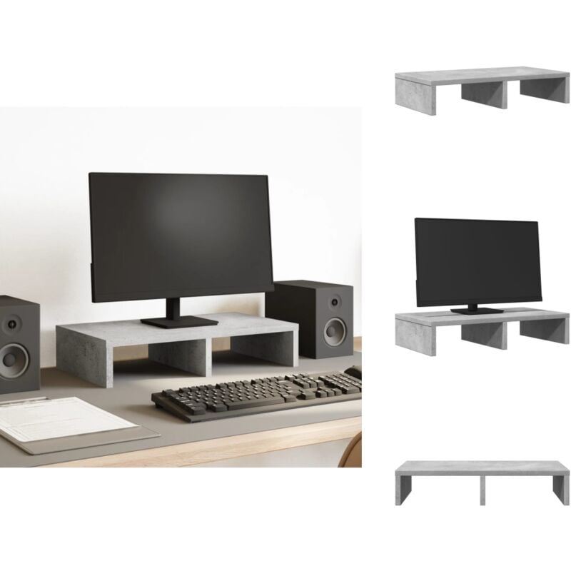 Monitorständer Betongrau 50x27x10 cm Holzwerkstoff - Monitorständer - Monitor Ständer - Monitorerhöhung - Monitor Erhöhung