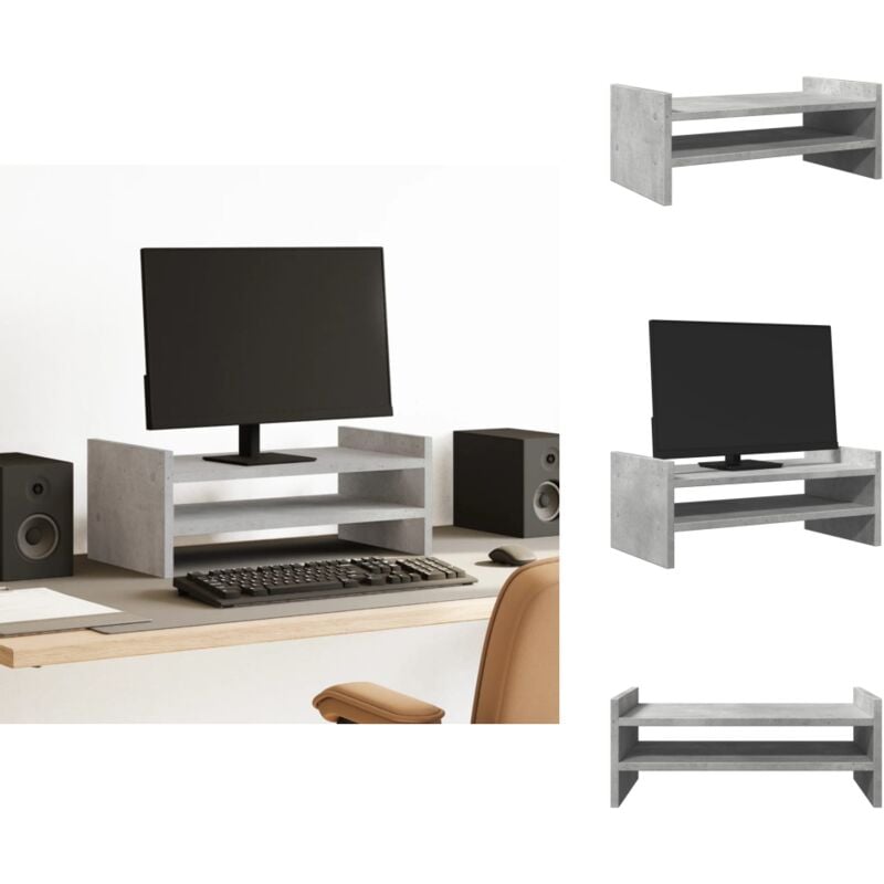 Monitorständer Betongrau 50x27x20 cm Holzwerkstoff - Monitorständer - Monitor Ständer - Monitorerhöhung - Monitor Erhöhung