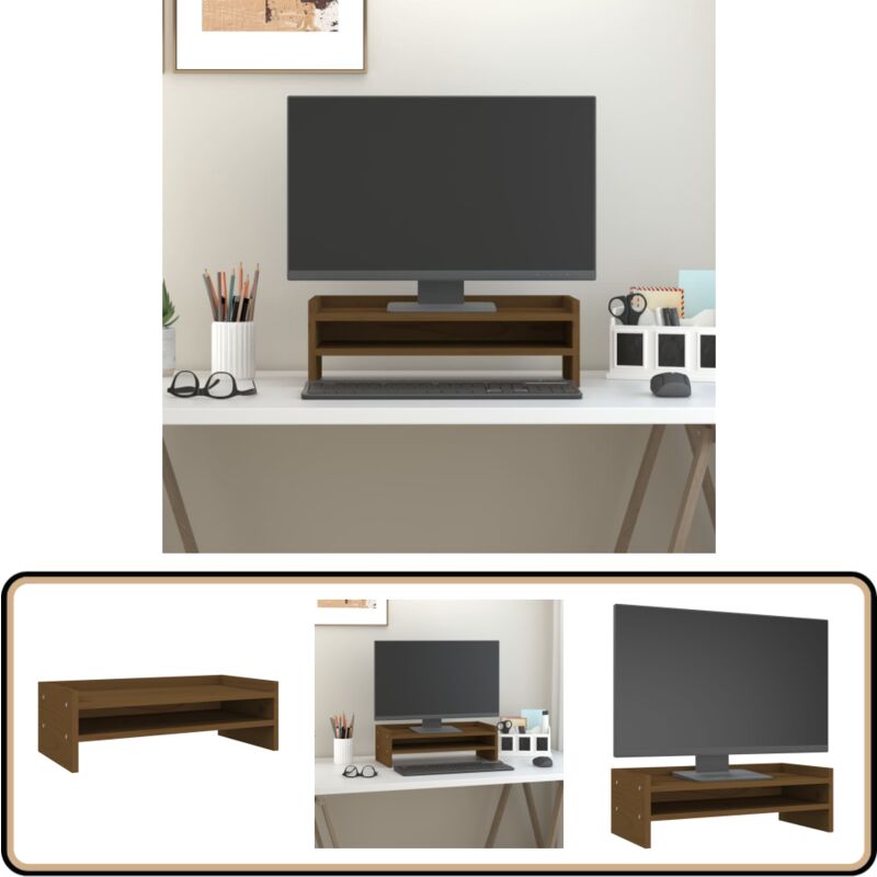 Monitorständer Honigbraun 50x24x16 cm Massivholz Kiefer - Monitorständer - Holzmöbel - Kiefernholzmöbel - Bürobedarf - Schreibtischorganisation