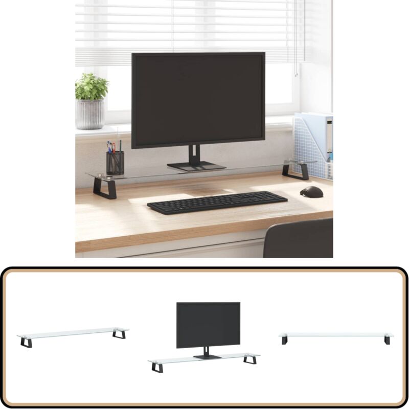 Monitorständer Schwarz 100x20x8 cm Hartglas und Metall - Monitorständer - Computerständer - Laptopständer - Bürobedarf - Ergonomie