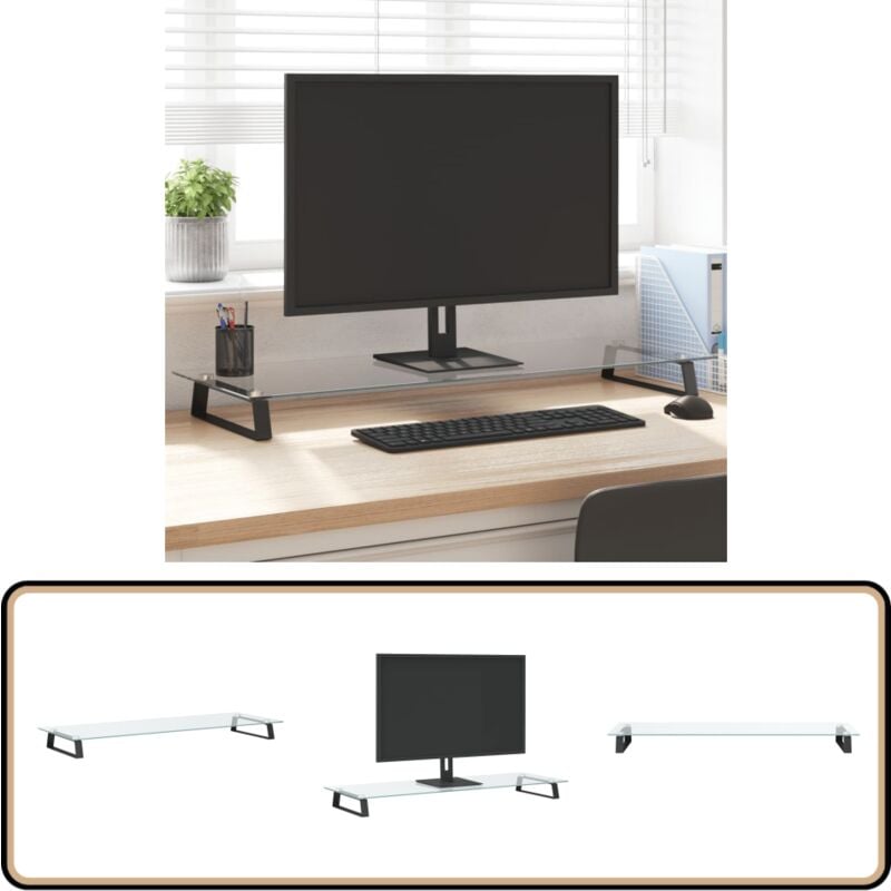 Monitorständer Schwarz 100x35x8 cm Hartglas und Metall - Monitorständer - Laptopständer - PC-Zubehör - Bürobedarf - Ergonomie