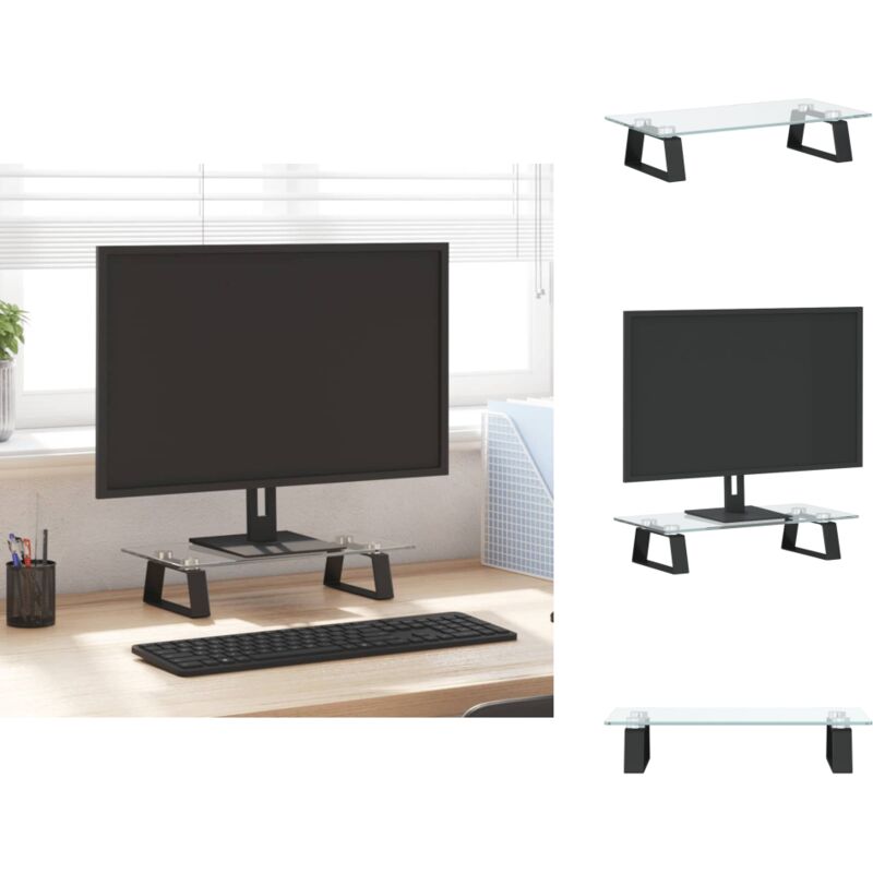Monitorständer Schwarz 40x20x8 cm Hartglas und Metall - Monitorständer - Computerständer - Laptopständer - Ergonomie - Bürobedarf