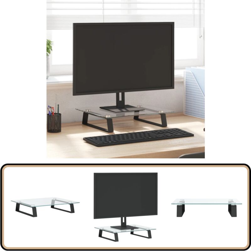 Monitorständer Schwarz 40x35x8 cm Hartglas und Metall - Monitorständer - Laptopständer - PC-Zubehör - Bürobedarf - Ergonomie