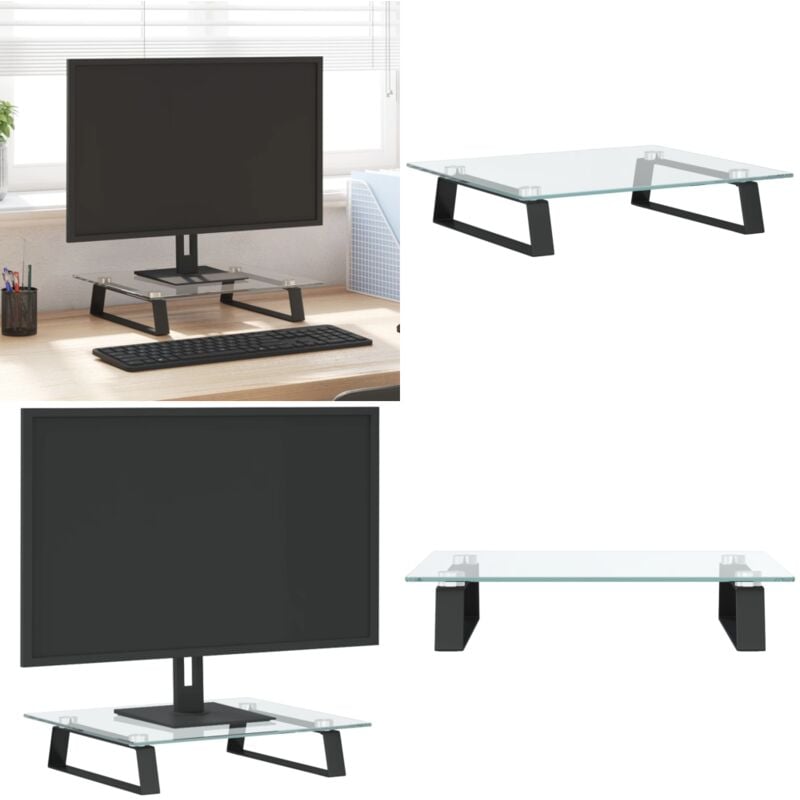 Monitorständer Schwarz 40x35x8 cm Hartglas und Metall - Monitorständer - Laptopständer - PC-Zubehör - Bürobedarf - Ergonomie - Home & Living