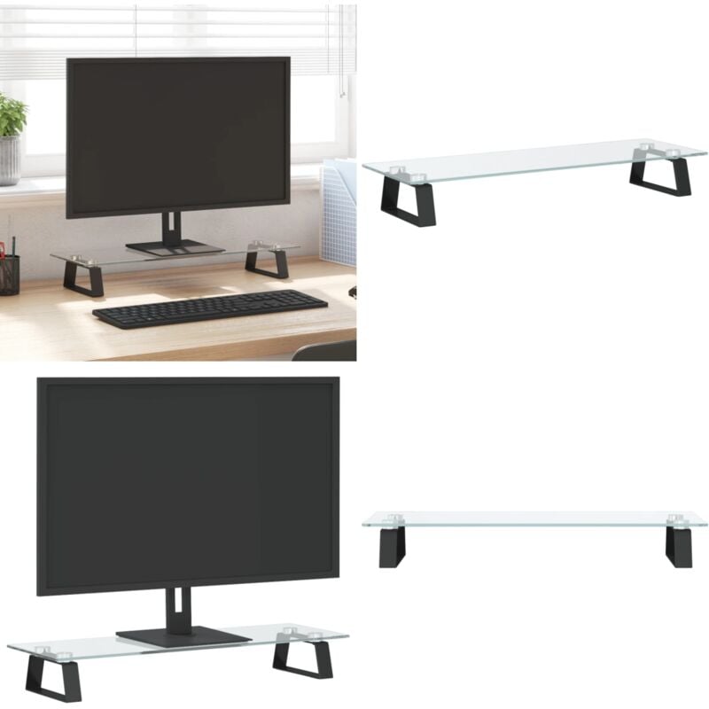 Monitorständer Schwarz 60x20x8 cm Hartglas und Metall - Monitorständer - Computerständer - Laptopständer - Bürobedarf - Ergonomie - Home & Living