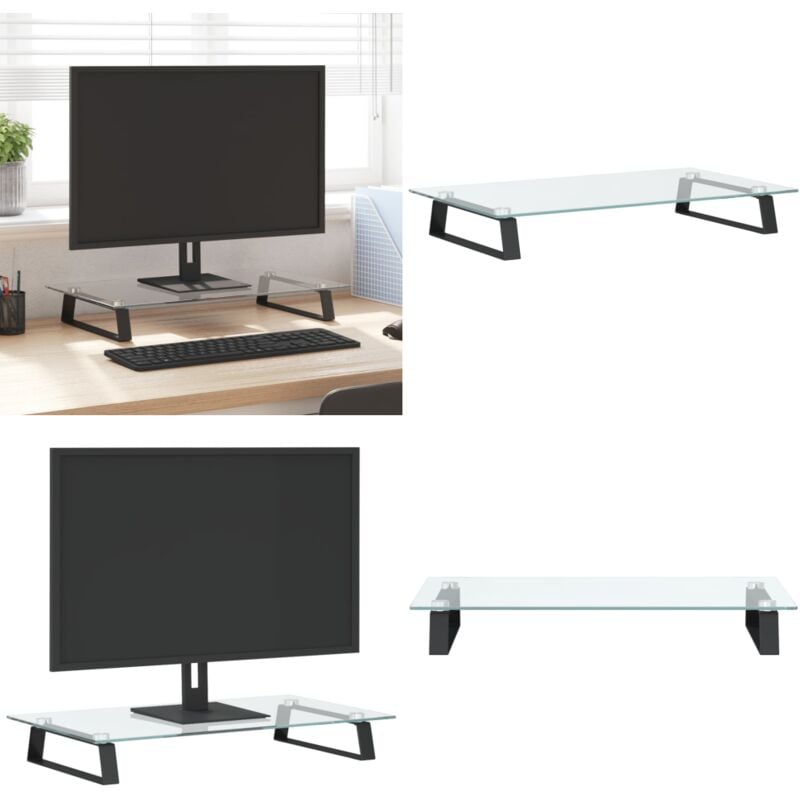 Monitorständer Schwarz 60x35x8 cm Hartglas und Metall - Monitorständer - Computerständer - Laptopständer - Bürobedarf - Ergonomie - Home & Living