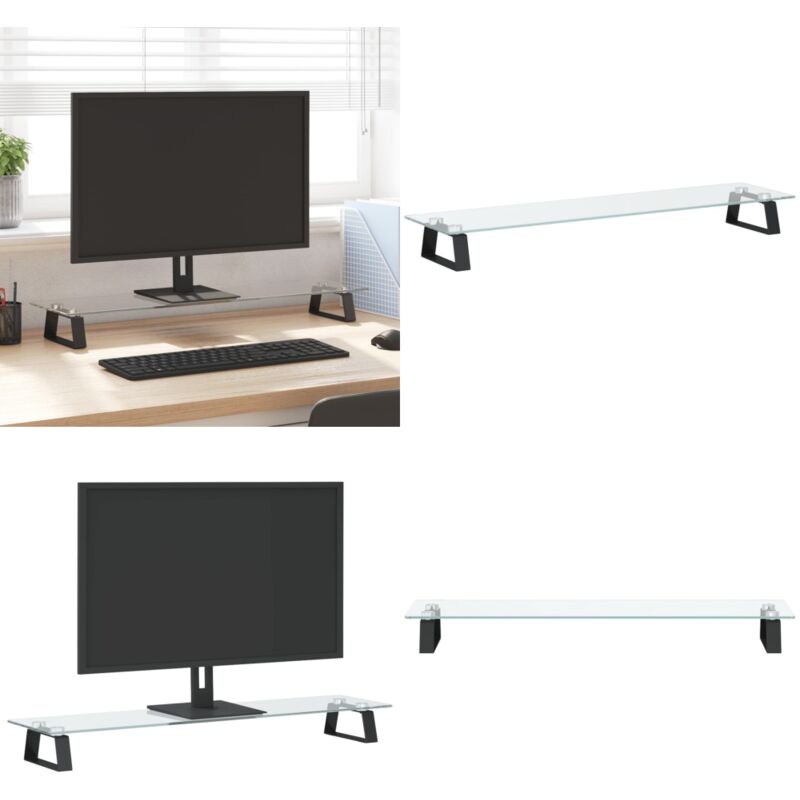 Monitorständer Schwarz 80x20x8 cm Hartglas und Metall - Monitorständer - Laptopständer - PC-Zubehör - Bürobedarf - Ergonomie - Home & Living
