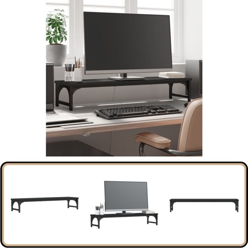 Monitorständer Schwarz 85x23x15,5 cm Holzwerkstoff - Monitorständer - Computertisch - Schreibtischaccessoires - Ergonomie - Bürobedarf