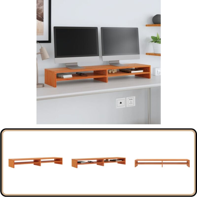 Monitorständer Wachsbraun 100x24x13 cm Massivholz Kiefer - Monitorständer - Holztischregal - Computerarbeitsplatz - Laptopständer - Bürobedarf