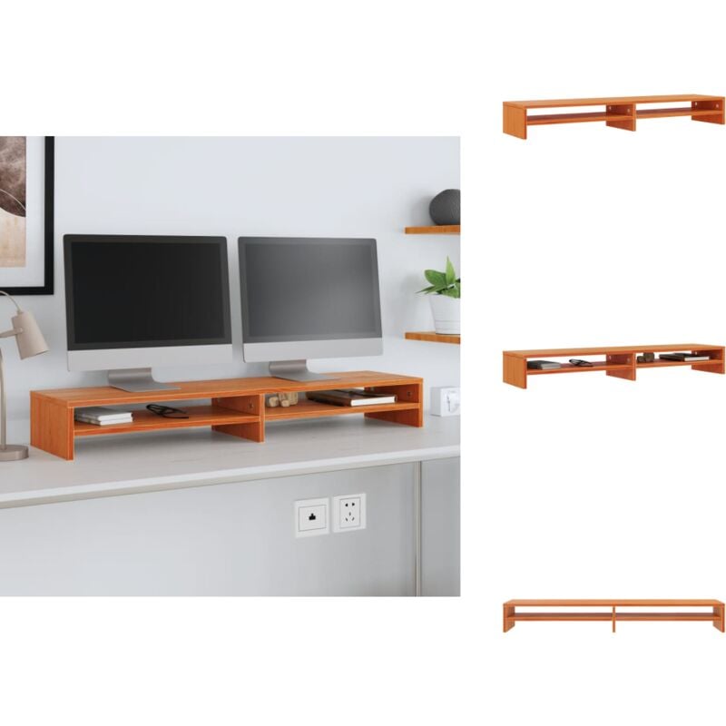Monitorständer Wachsbraun 100x24x13 cm Massivholz Kiefer - Monitorständer - Holztischregal - Computerarbeitsplatz - Laptopständer - Bürobedarf