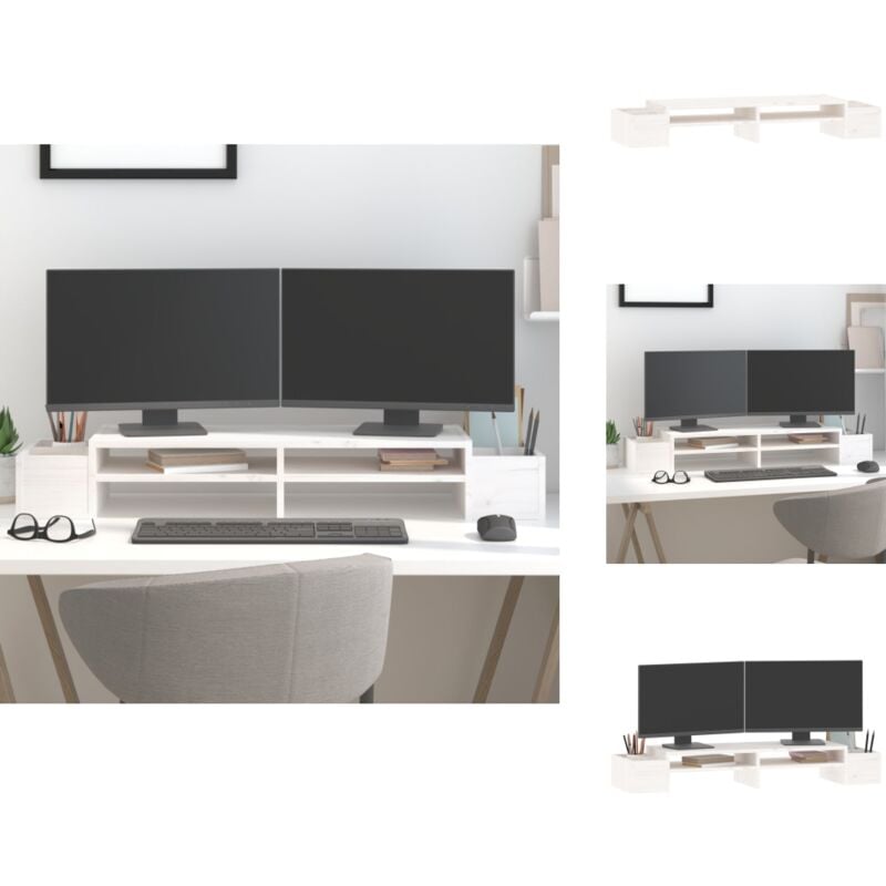 Vidaxl - Monitorständer Weiß 100x27,5x15 cm Massivholz Kiefer - Monitorständer - Holzmöbel - Schreibtischorganisator - PC-Ergonomie - Bürobedarf