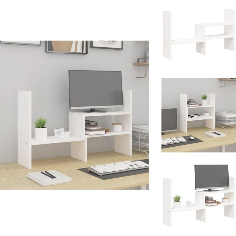 Vidaxl - Monitorständer Weiß (39-72)x17x43 cm Massivholz Kiefer - Monitorständer - Holzmöbel - Schreibtischorganisator - Kiefernholzmöbel - Bürobedarf