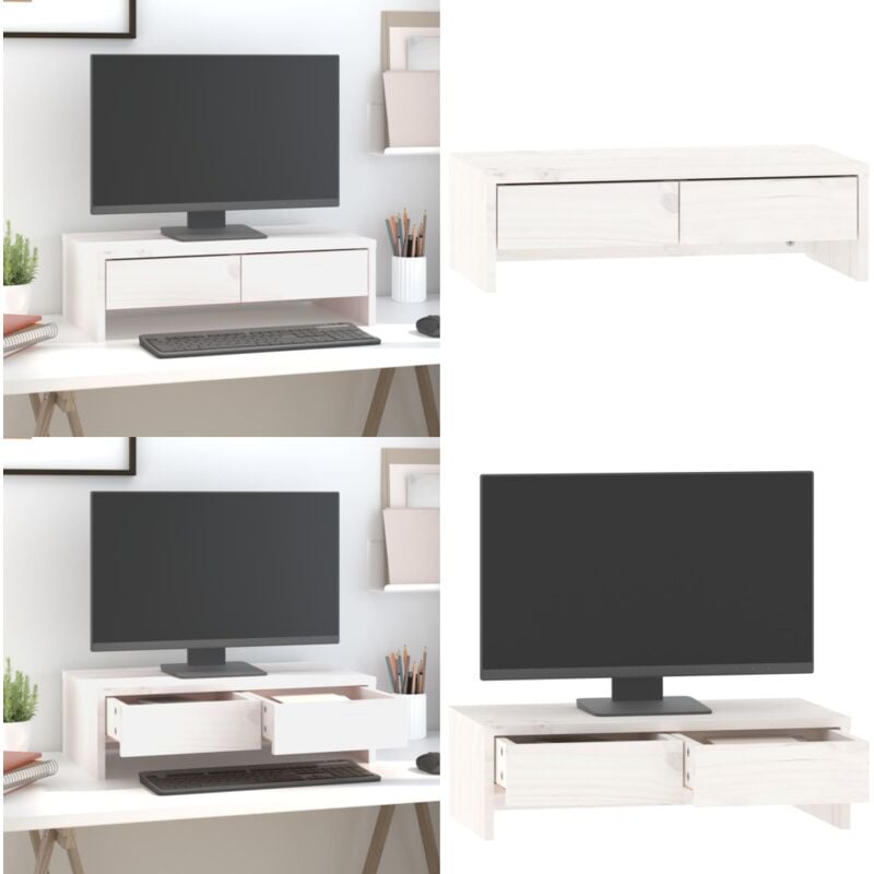 Monitorständer Weiß 50x27x15 cm Massivholz Kiefer - Monitorständer - Holzmöbel - Schreibtischorganisator - Kiefernholzmöbel - Bürobedarf - Home &