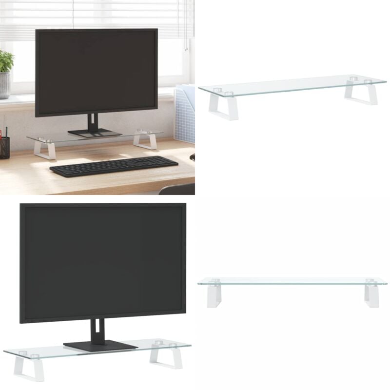 Monitorständer Weiß 60x20x8 cm Hartglas und Metall - Monitorständer - Computerständer - Laptopständer - Bürobedarf - Ergonomie - Home & Living