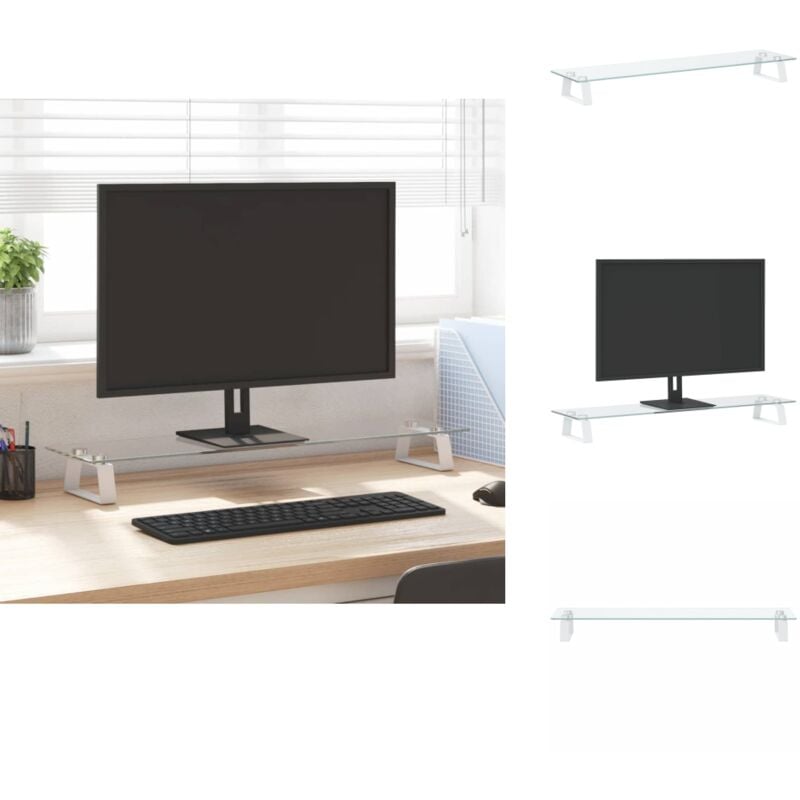 Monitorständer Weiß 80x20x8 cm Hartglas und Metall - Monitorständer - Computerständer - Laptopständer - Bürobedarf - Ergonomie