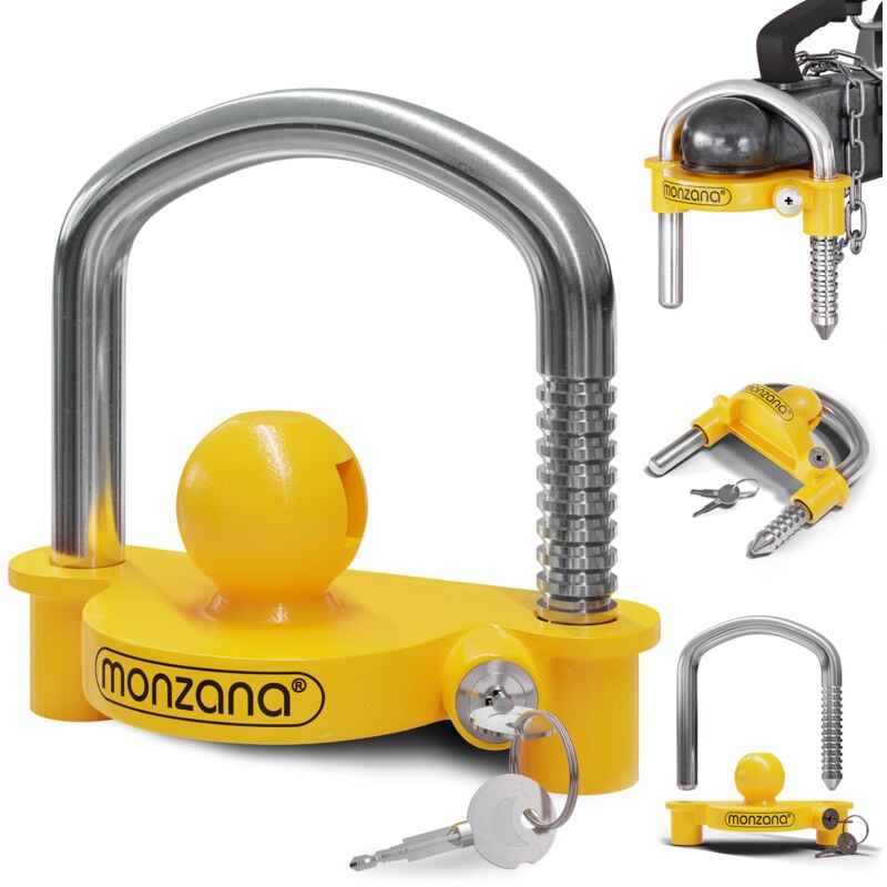 Anhängerschloss für gängige Anhängerkupplung einfache Montage Diebstahlschutz Diebstahl Anhängersicherung Sicherheitsschloss gelb - Monzana