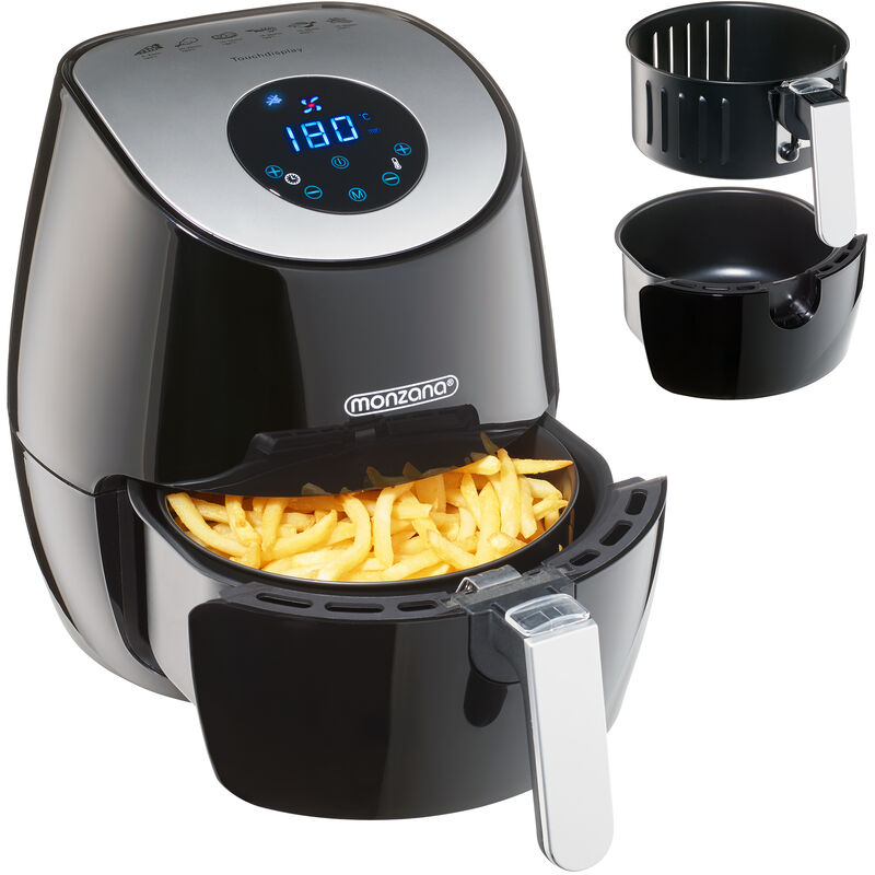 Heißluftfritteuse Digitales led Touch Display 3,6L Ohne Öl Fett 6 Programme Antihaftbeschichteter Frittierkorb Fritteuse Heißluftofen Schwarz